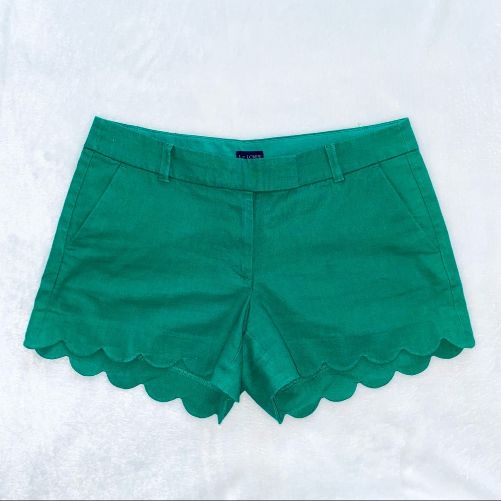 J. Crew | Kelly Green Linen Blend Scallop Hem Shorts - Picture 8 of 11